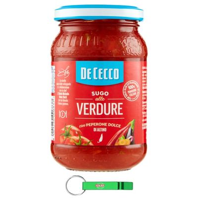 4-Pack De Cecco Sugo alle Verdure Pasta Sauce, Italian Tomato & Vegetable Sauce, 200 g + Free Keychain