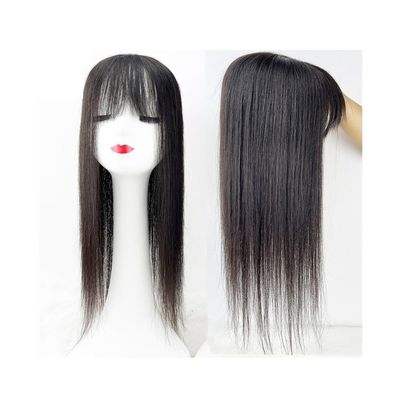 JIANBOHAIRS Remy Human Hair Topper with Bangs, Hand-Tied Silk Top, 16 Inches
