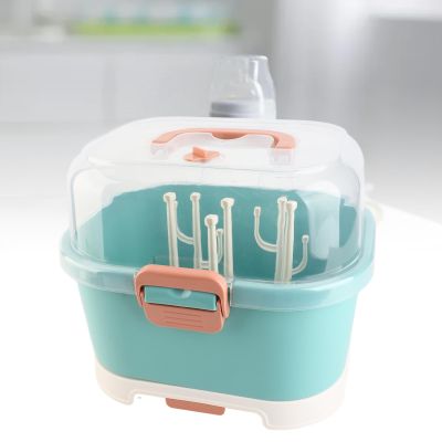 Cryfokt Baby Bottle Storage Box, Compact and Practical for Home, Plastic Drying Rack for Nursing Bottles, Baby Bottles and Tableware (GREEN)