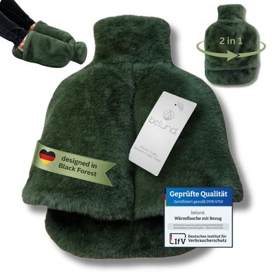 belund. Original Foot Warmer, Fluffy Hot Water Bottle with Extra-Thick Plush Cover, 2-in-1, Forest Green