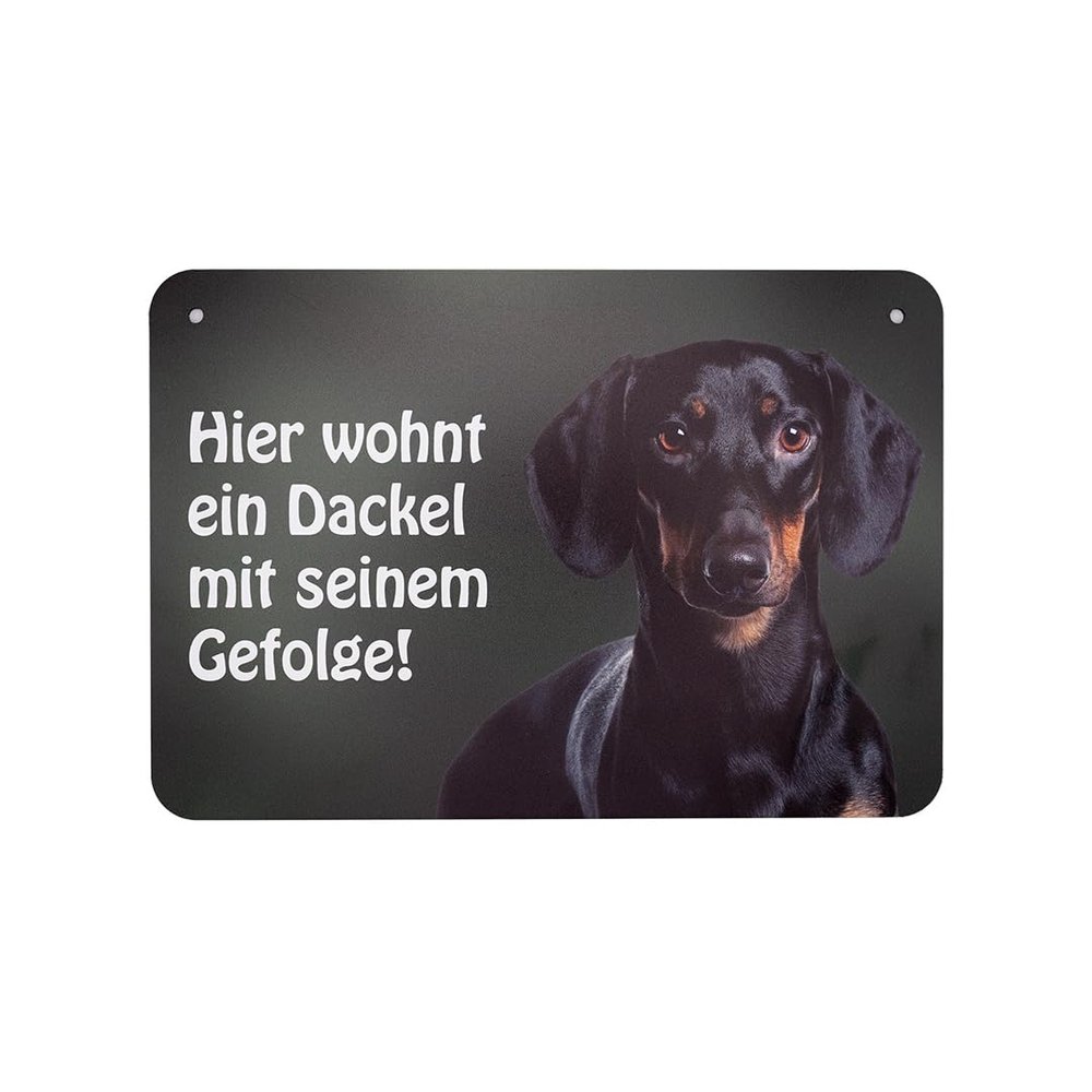 Dachshund Sign “A Dachshund and His Pack Live Here!” – Short-Haired Dachshund Door and Garden Sign, 26 x 18 cm