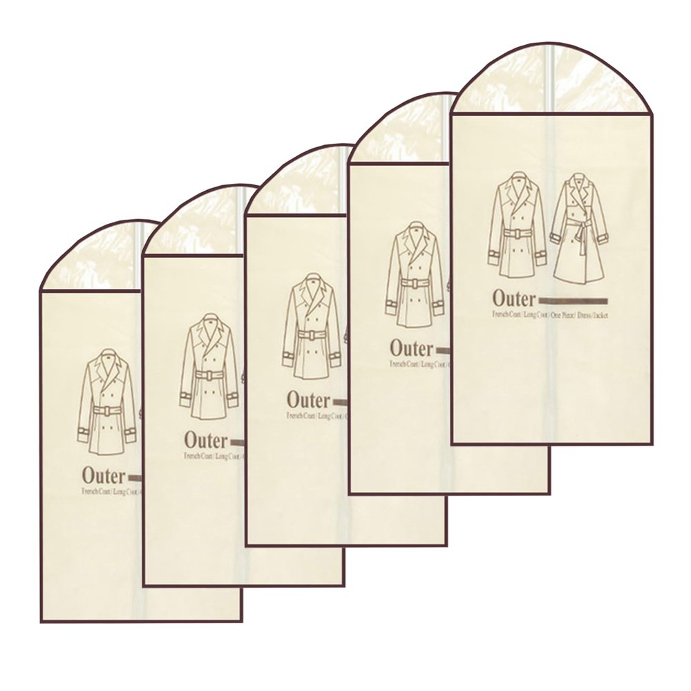 Zuiquity Set of 5 Nonwoven Garment Bags, Waterproof and Dustproof, with Clear Window and Back Zipper, 2 Sizes (120 cm/47 in)