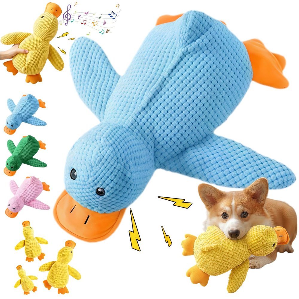 Yagerod Anti-Stress Duck Dog Toy with Squeak, Blue, 32 x 28 cm