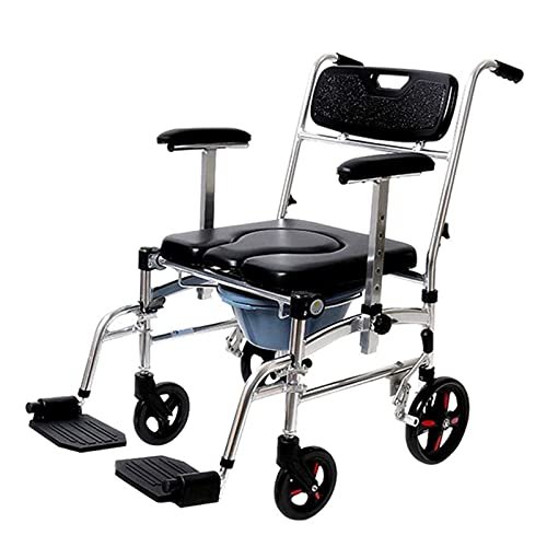 Shower Chair with Adjustable Armrests, PU Backrest and Removable Footrests, Supports 150 kg
