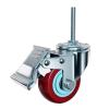 1-Piece 3-Inch Polyurethane Swivel Casters with Double Bearings, Threaded Stem, and Brake (M12 x 60 mm) view 1