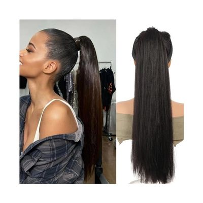 Women's Long Straight Ponytail Extension with Elastic Band, Synthetic Hairpiece for Daily Use (4,18 inches)