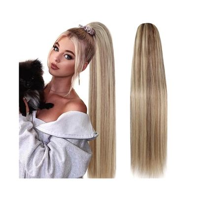 Women's Human Hair Ponytail Extensions, Straight, P8/613, Brazilian Remy Hair, Drawstring, 22 Inches