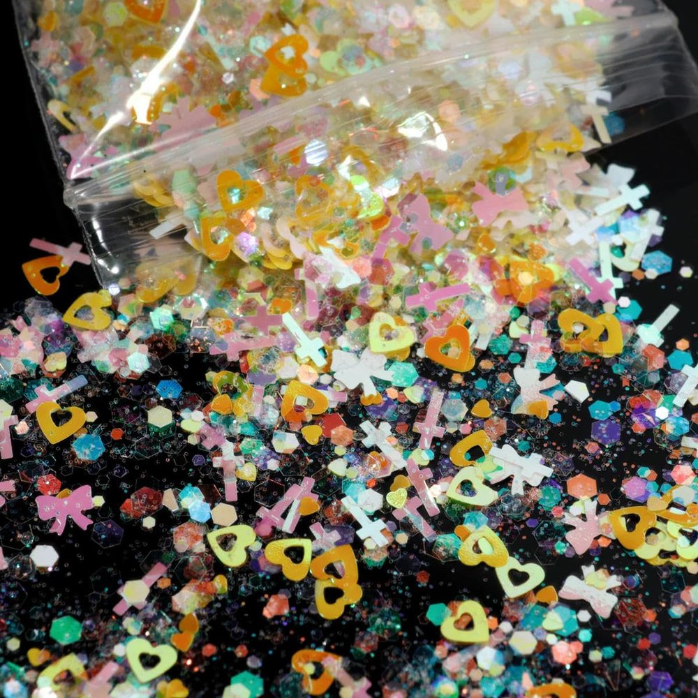 50 g Heart Nail Glitter Powder, Mixed Nail Decorations