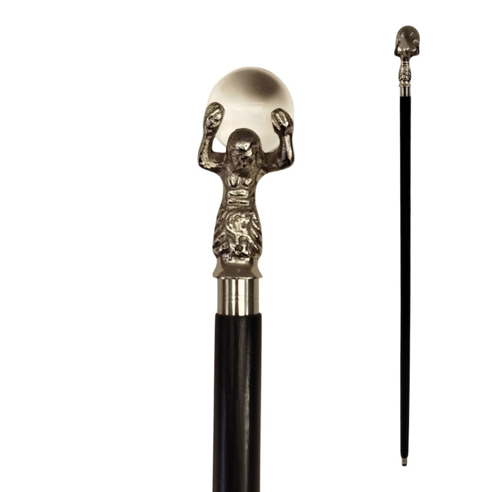 Last der Welt Wooden Walking Stick with Silver Metal Handle