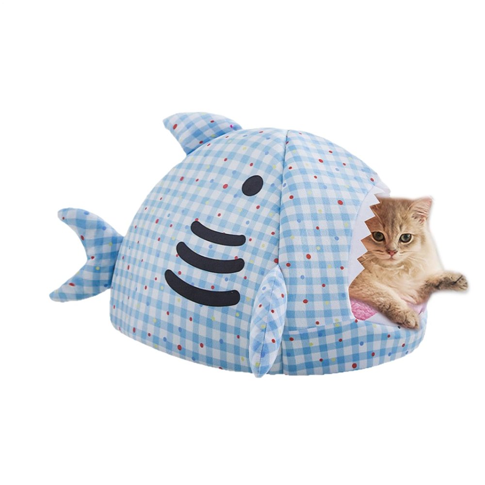 Generico Heated Cat Bed, Cozy Velvet Shark-Shaped Cave, 43 x 40 x 31 cm