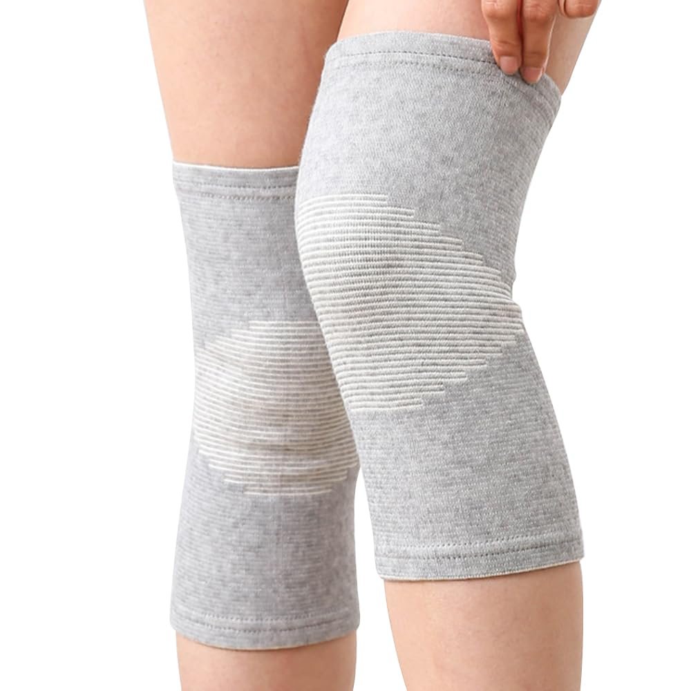 THQAE 2-Pack Knee Braces, Lightweight Warming Bamboo Viscose Compression Sleeves for Arthritis & Joint Pain, Breathable Thermal Knee Supports, Gray, L