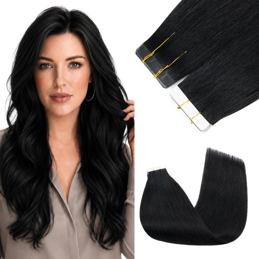 MY-LADY Mini Tape-In Human Hair Extensions, Black, 45 cm, 15 g, Balayage