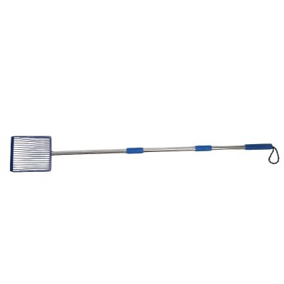 KUIDAMOS Metal Cat Litter Scoop with Long Handle, Adjustable Telescopic Chicken Manure Scoop, Stainless Steel, Blue