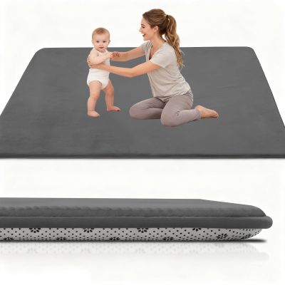 Stqyeiw 2 cm Thick Baby Crawling Mat 60 x 180 cm, Foam-Filled Nursery Rug, Play Mat, Crawling Blanket, Non-Slip Backing, Short Pile, Easy Care, Dark Gray