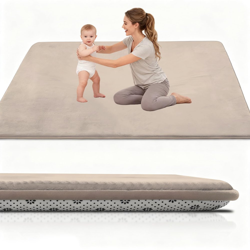 Stqyeiw 2 cm Thick Baby Crawling Mat, 140 x 220 cm, Light Brown