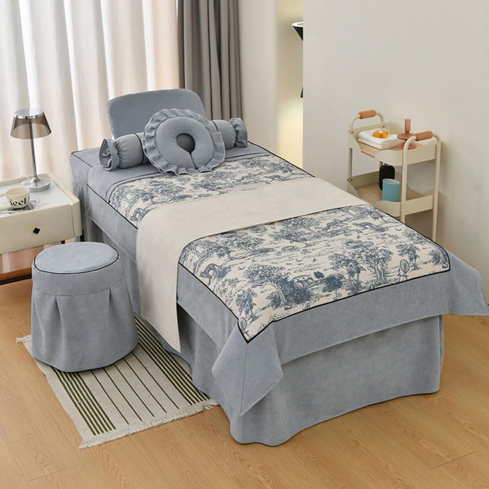 GZKDKZB 4-Piece Bedding Set for Beauty Salons, Massage Tables and Spas, Gray, with Face Opening, 190 x 80 cm (74.8 x 31.5 in)