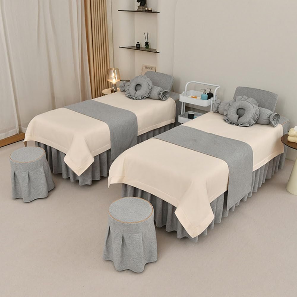 GZKDKZB Beauty Salon Massage Table Bedding Set, White and Gray