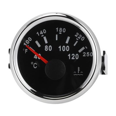 KIMISS Marine Temperature Gauge, 52 mm/2 in, Water Temperature Gauge for Boats and RVs, High-Precision 40–120°C Engine Temperature Sensor (Black Dial, Silver Cover)