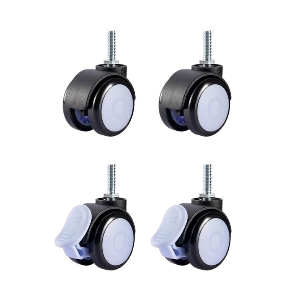 4-Pack 2-Inch M8 × 25 mm PVC Universal Casters with Brakes