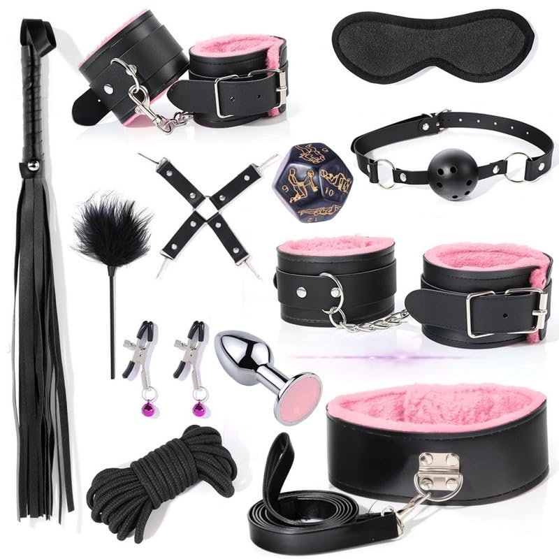 ZeeKoug 12-Piece Pink Adjustable Smooth Leather Set for Securing Hands and Feet