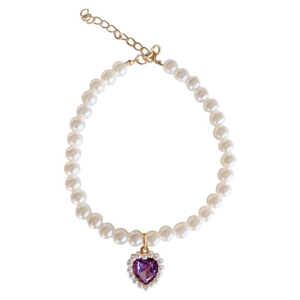 Elegant Pearl Necklace for Stylish Cat Collar with Pendant (Light Purple)
