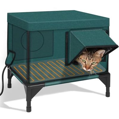Insulated Weatherproof Heated Cat House for Winter with Two Exits and Magnetic-Lock Escape Door