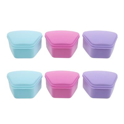 Anneome 6-Pack Denture Boxes, Compact Leakproof Containers with Lids in Blue and Purple, Practical Storage for Travel and Daily Dental Care