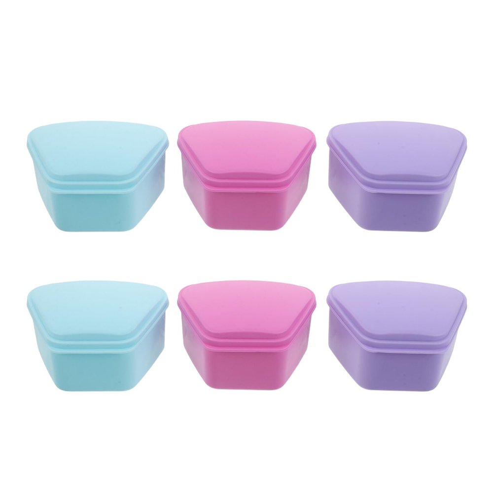 Anneome 6-Pack Denture Boxes, Compact Leakproof Containers with Lids in Blue and Purple, Practical Storage for Travel and Daily Dental Care
