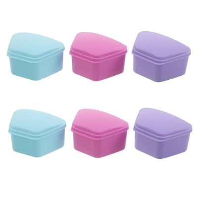 SEWOART 6-Piece Trapezoid Retainer Holder, Leakproof Blue Denture Storage Case for Travel and Home