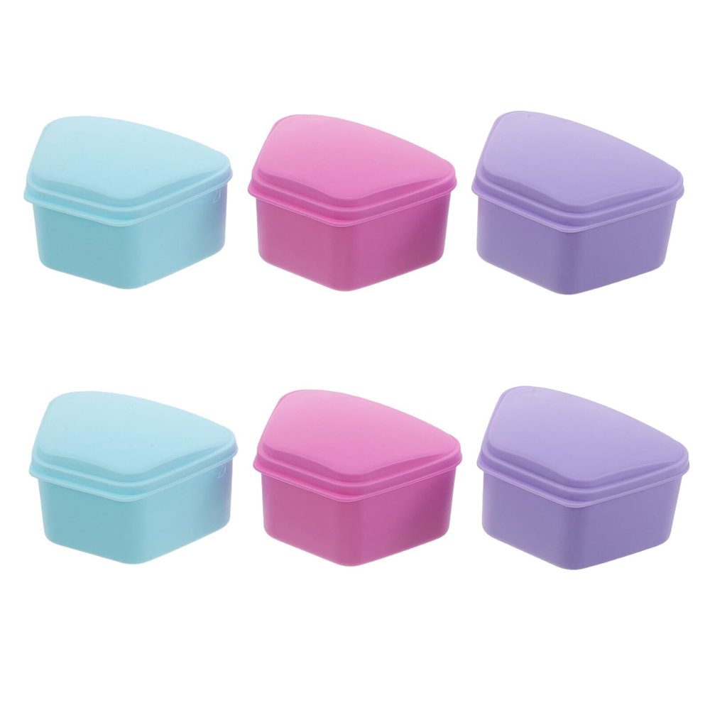 SEWOART 6-Piece Trapezoid Retainer Holder, Leakproof Blue Denture Storage Case for Travel and Home