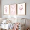 3-Piece Pink Bow and Botanical Flower Nursery Wall Art Set, 60 x 80 cm Each view 2
