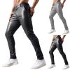 Men's Slim-Fit Wet-Look PU Leather Motorcycle Pants view 2