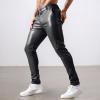 Men's Slim-Fit Wet-Look PU Leather Motorcycle Pants view 3