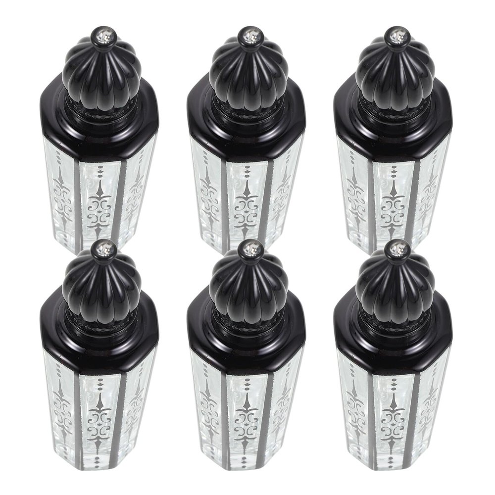 Angoily 6-Pack 15 mL Black Glass Roll-On Bottles with Arabic Design