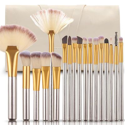 Retoo 18-Piece Makeup Brush Set, Synthetic Bristles, Silver, with Case