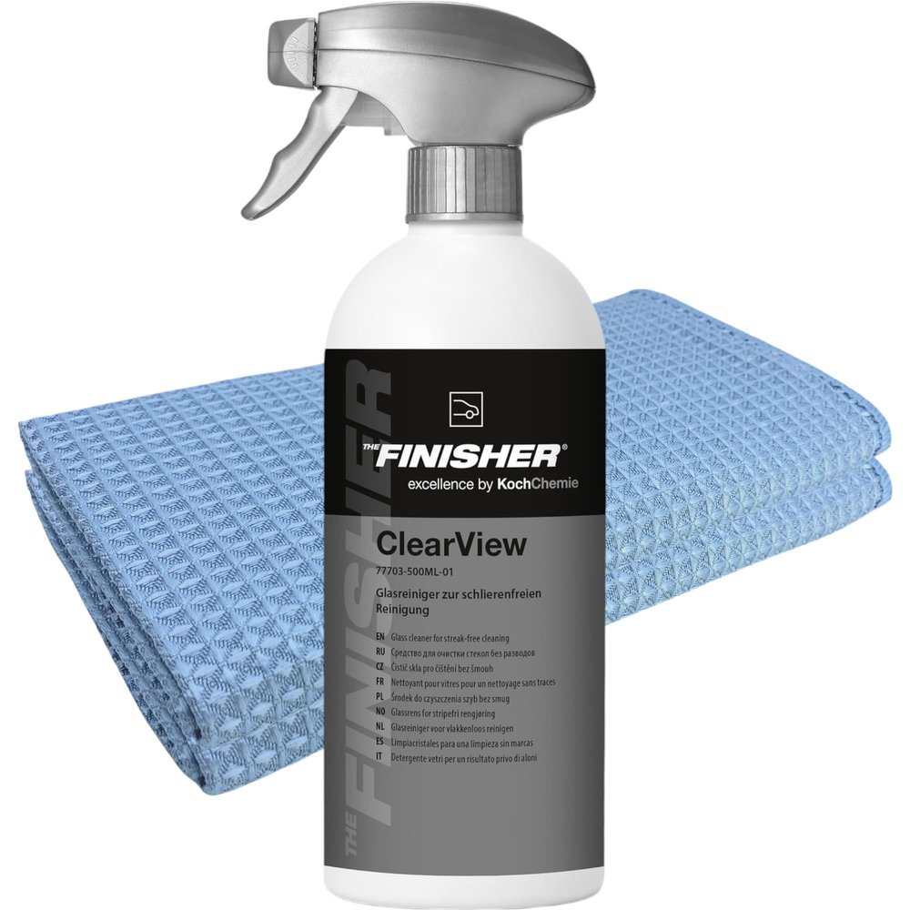 Koch Chemie CLAR View Glass Cleaner Set, 500 ml + 2 DFT The Wave Glass Cloths