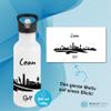 Gravur-Max Kids' Water Bottle 600 ml, Personalized, Leakproof Stainless Steel Bottle with Straw & Flip-Top Lid, Lightweight & Durable, Printed with Greetsiel Skyline & Custom Name – White view 3