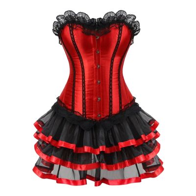 Generic Women's Moulin Rouge Gothic Corset Dress with Tulle Skirt