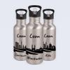 Gravur-Max Children's 600 ml Personalized Stainless Steel Water Bottle with Straw and Flip-Top Lid, Leakproof, BPA-Free, Silver view 1
