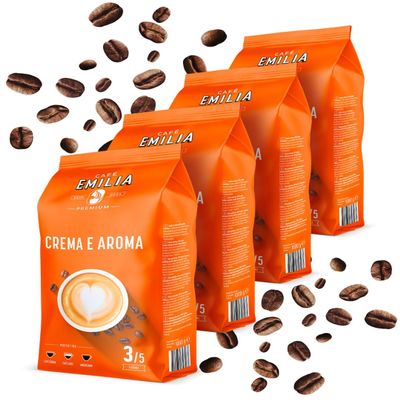 Caf Emilia Crema e Aroma Coffee Beans, Intensity 3/5, 4 x 1 kg
