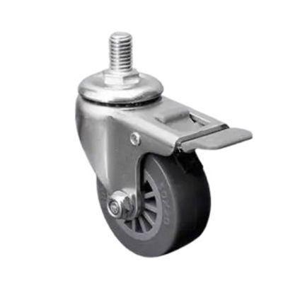 4-Pack 1.5-Inch M10 x 15 mm Threaded-Stem PU Swivel Casters with Brakes