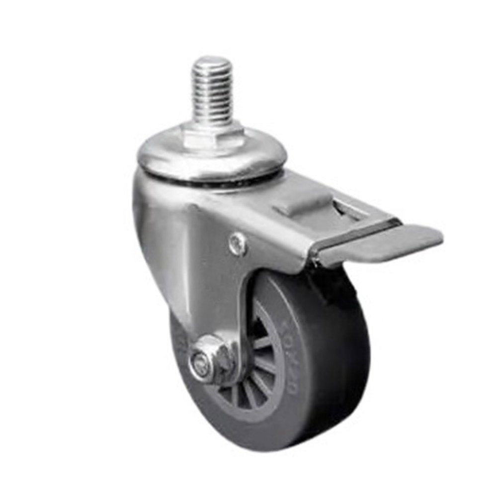4-Pack 1.5-Inch M10 x 15 mm Threaded-Stem PU Swivel Casters with Brakes