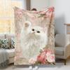Cat Throw Blanket with Romantic Peach Flowers, Soft Flannel, 127 x 152 cm view 1