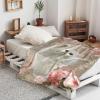 Cat Throw Blanket with Romantic Peach Flowers, Soft Flannel, 127 x 152 cm view 4