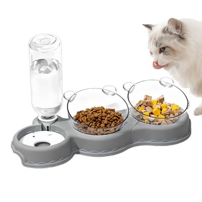 Pet Food Dispenser with 15° Inclined, Non-Slip Water Bowl