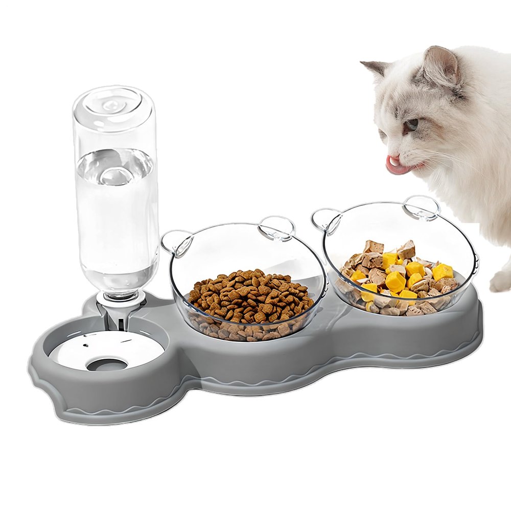 Pet Food Dispenser with 15° Inclined, Non-Slip Water Bowl