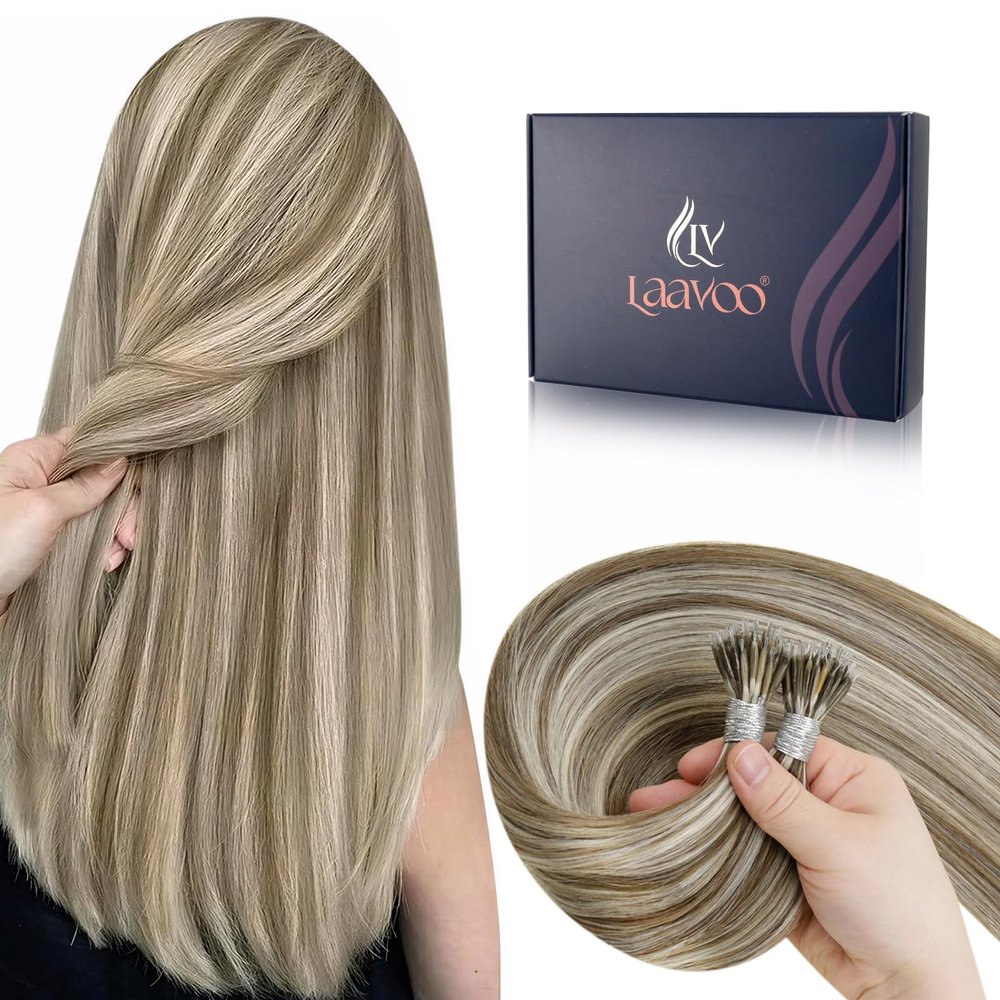 LaaVoo Brown Blonde Remy Human Hair Extensions 50 g #8/24, 1 g/strand, 40 cm