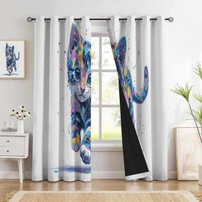 CEDNXOER Running Cat Curtains for Bedroom or Kids’ Room, 95% Blackout, 2-Piece Set