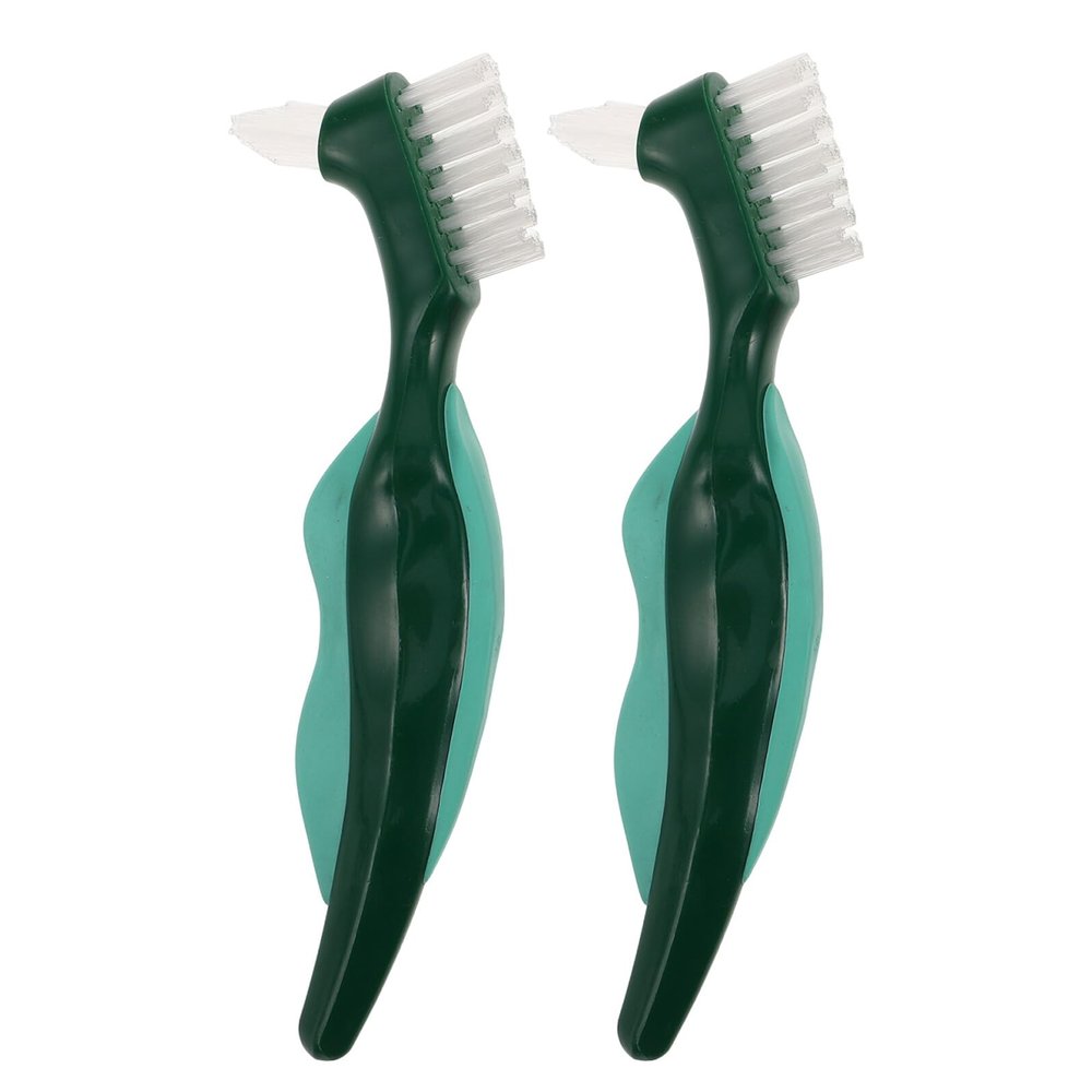 Beaupretty 2-Pack Double-Ended Denture Brushes with Ergonomic Handles, Firm and Soft Bristles