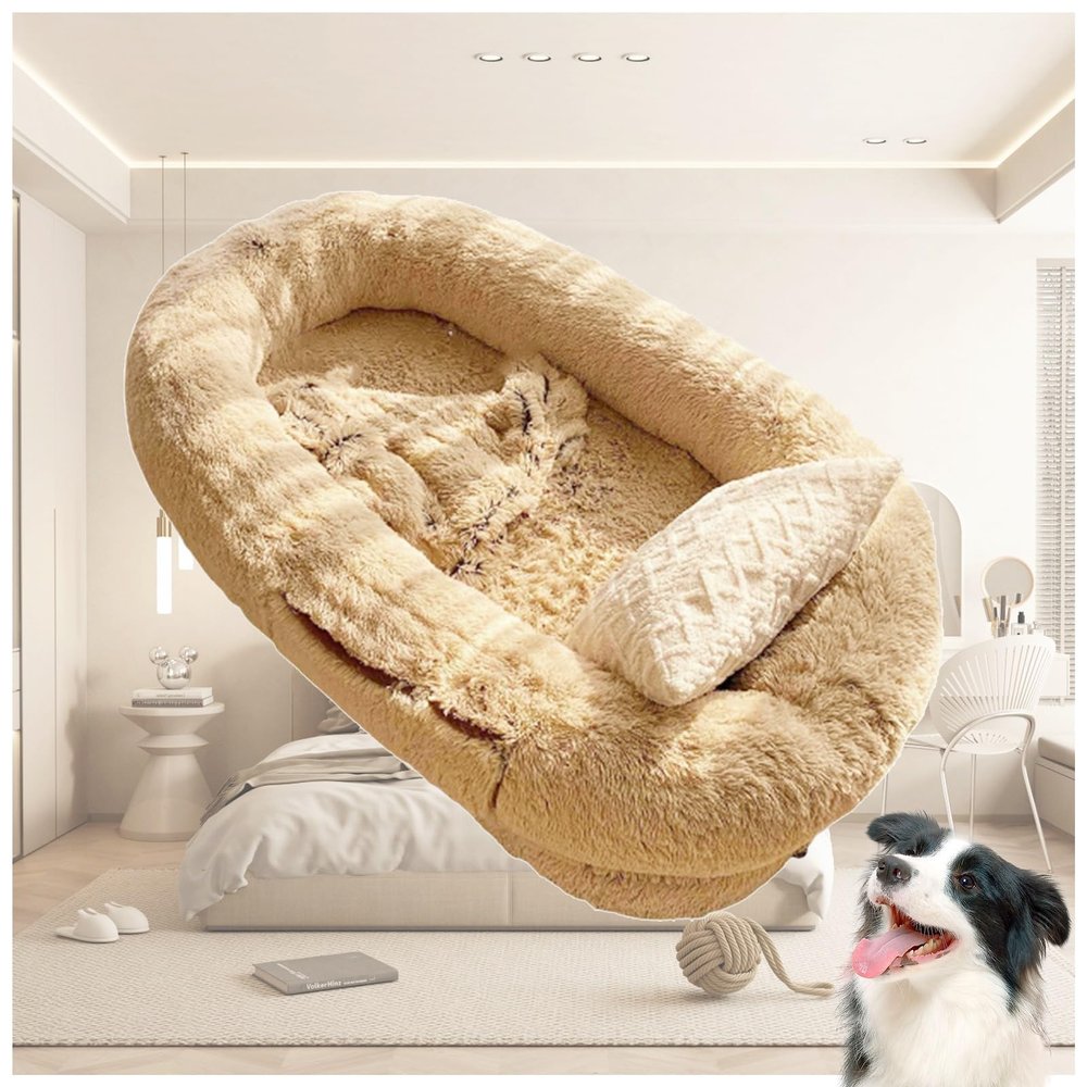 GDHKDDFL Human-Sized Washable Dog Bed for Adult Pets, Khaki, 175 cm/69 in